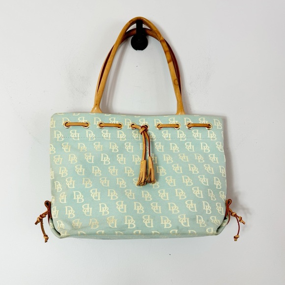 Dooney & Bourke Handbags - Dooney & Bourke Vintage Blue Cream Signature Fabric Shoulder Bag Canvas Leather